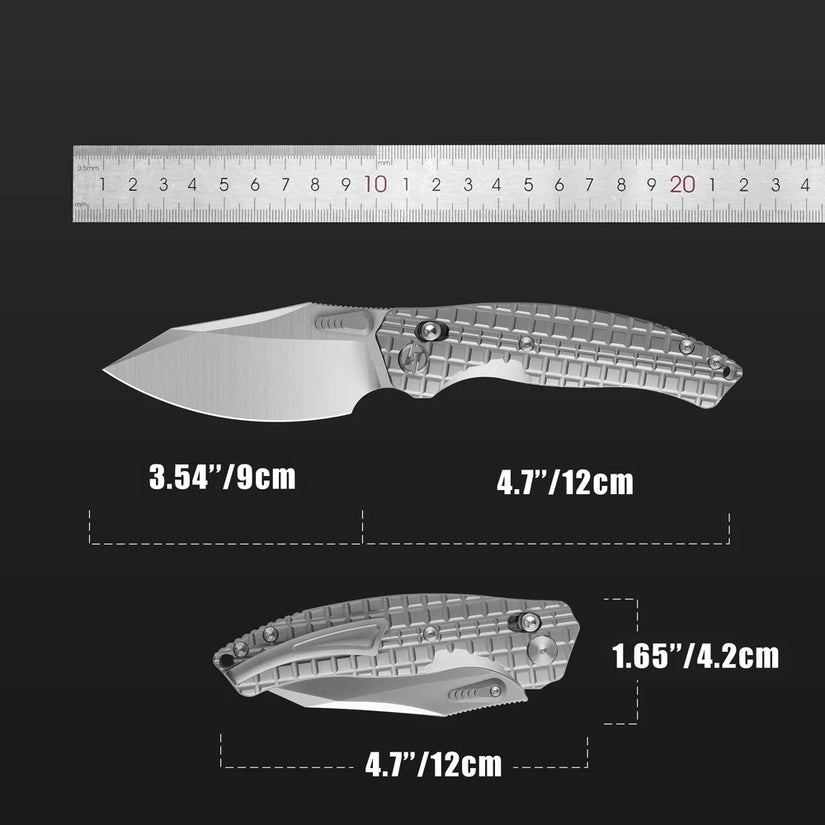 Olitans T052-CT - 3.54" M390 Black Stonewashed Blade, Black Titanium Handle