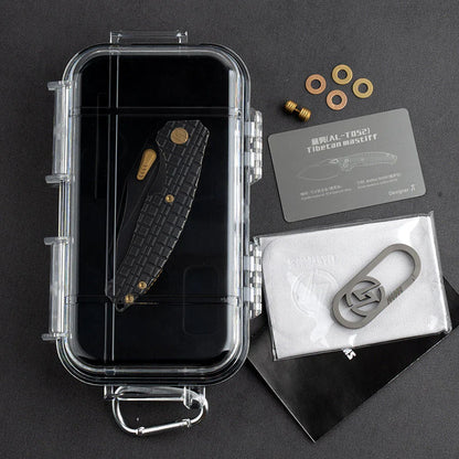 Olitans T052-CT - 3.54" M390 Black Stonewashed Blade, Black Titanium Handle