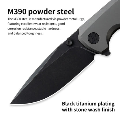 Olitans Bomber T065 - 2.95" M390 Black Stonewashed Blade, Grey Titanium Handle