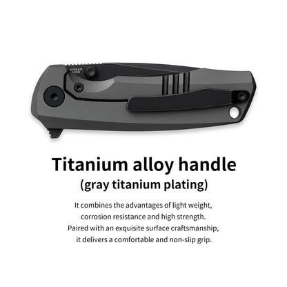 Olitans Bomber T065 - 2.95" M390 Black Stonewashed Blade, Grey Titanium Handle