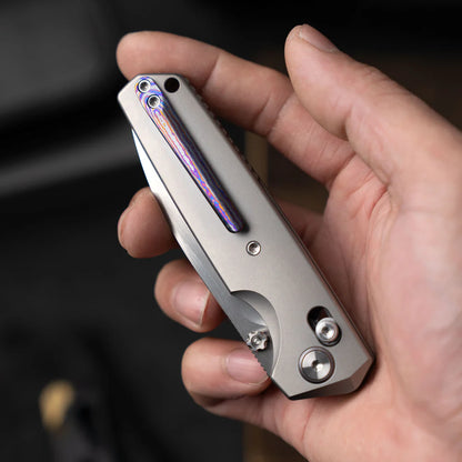 Olitans Ti-Aero T075 Brushed - 3.23" M390 Hand Brushed Blade, Titanium Handle & Zirconium Damascus