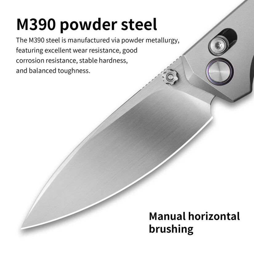 Olitans Ti-Aero T075 Brushed - 3.23" M390 Hand Brushed Blade, Titanium Handle & Zirconium Damascus