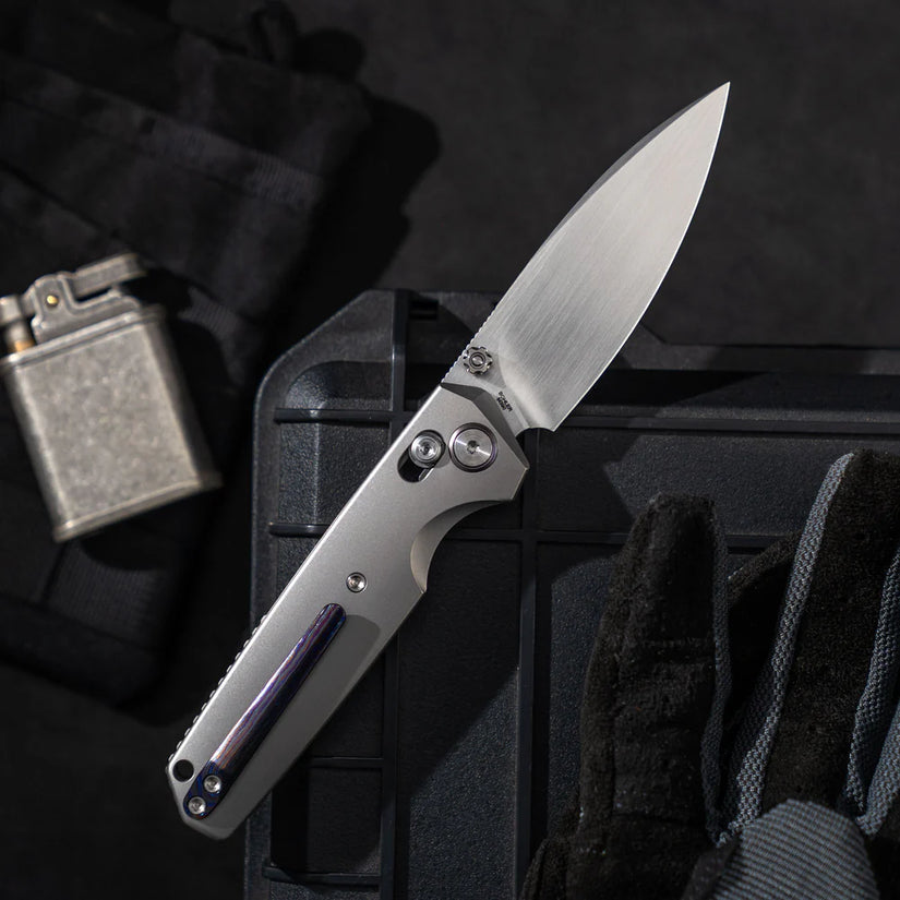Olitans Ti-Aero T075 Brushed - 3.23" M390 Hand Brushed Blade, Titanium Handle & Zirconium Damascus