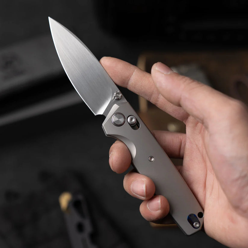 Olitans Ti-Aero T075 Brushed - 3.23" M390 Hand Brushed Blade, Titanium Handle & Zirconium Damascus