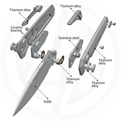 Olitans Ti-Aero T075 Matte - 3.23" M390 Bead Blasted Blade, Titanium Handle