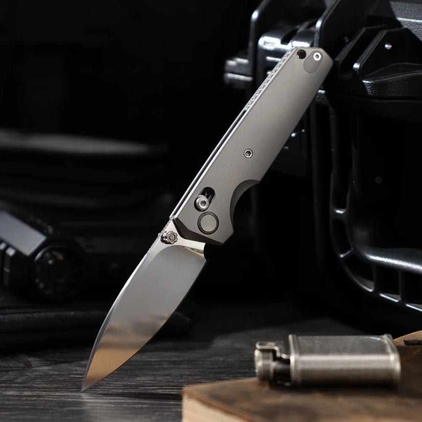 Olitans Ti-Aero T075 Matte - 3.23" M390 Bead Blasted Blade, Titanium Handle