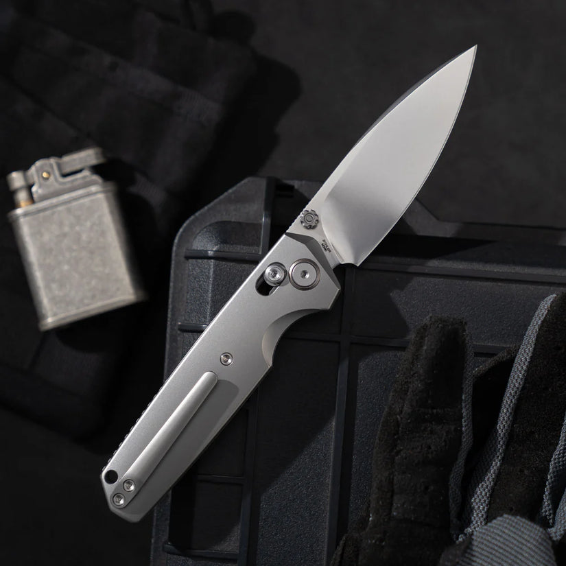 Olitans Ti-Aero T075 Matte - 3.23" M390 Bead Blasted Blade, Titanium Handle
