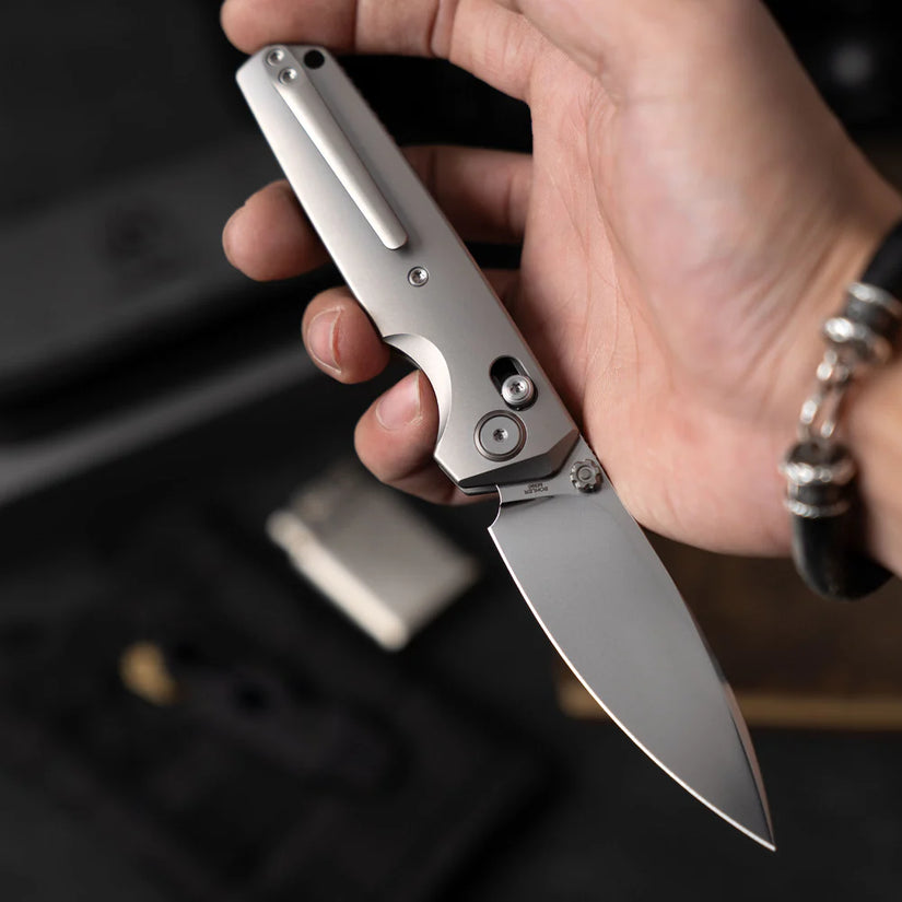 Olitans Ti-Aero T075 Matte - 3.23" M390 Bead Blasted Blade, Titanium Handle