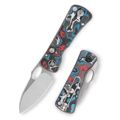 Trivisa Andromeda Pro-RL - 2.3" N690 Stonewashed Blade, Blue/Red/White Fat Carbon Handle