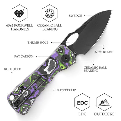 Trivisa Andromeda Pro-PG - 2.3" N690 Black Stonewashed Blade, Purple Fat Carbon Handle