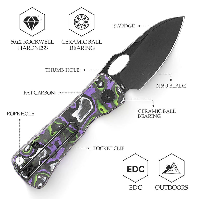 Trivisa Andromeda Pro-PG - 2.3" N690 Black Stonewashed Blade, Purple Fat Carbon Handle