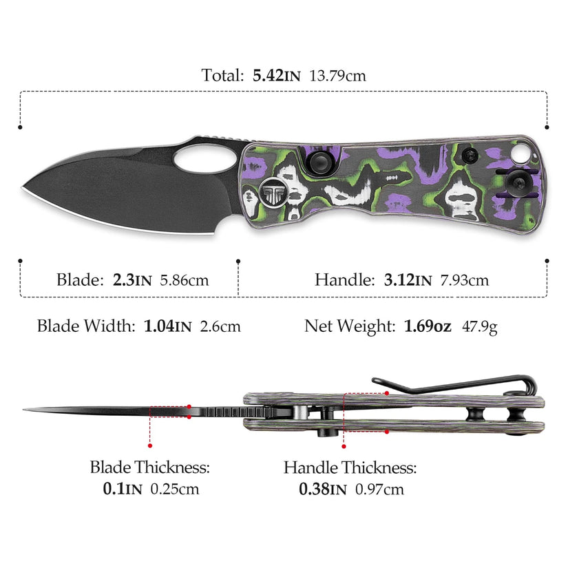 Trivisa Andromeda Pro-PG - 2.3" N690 Black Stonewashed Blade, Purple Fat Carbon Handle