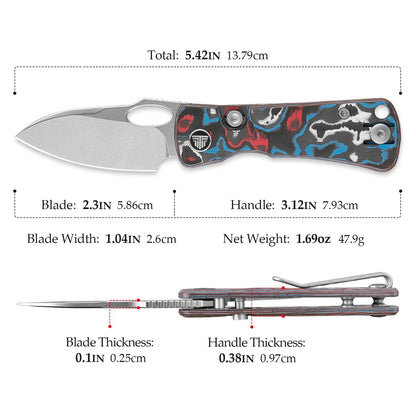Trivisa Andromeda Pro-RL - 2.3" N690 Stonewashed Blade, Blue/Red/White Fat Carbon Handle