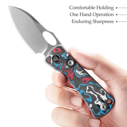 Trivisa Andromeda Pro-RL - 2.3" N690 Stonewashed Blade, Blue/Red/White Fat Carbon Handle