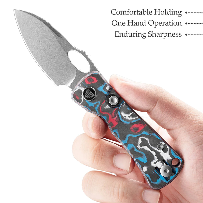 Trivisa Andromeda Pro-RL - 2.3" N690 Stonewashed Blade, Blue/Red/White Fat Carbon Handle