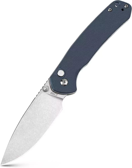 CJRB Pyrite Blue G10 - 3.11" AR-RPM9 Stonewash Drop Point Blade, Blue G10 Handles - J1925GY