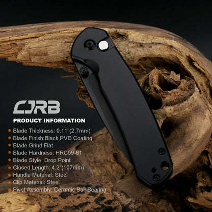 CJRB Pyrite Black - 3.11" AR-RPM9 Black Drop Point Blade, Black Stainless Steel Steel Handles - J1925BST