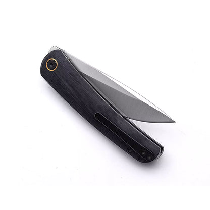 Miguron Knives Akri - 3.5" 14C28N Satin Blade, Black G10 Handle, Front Flipper