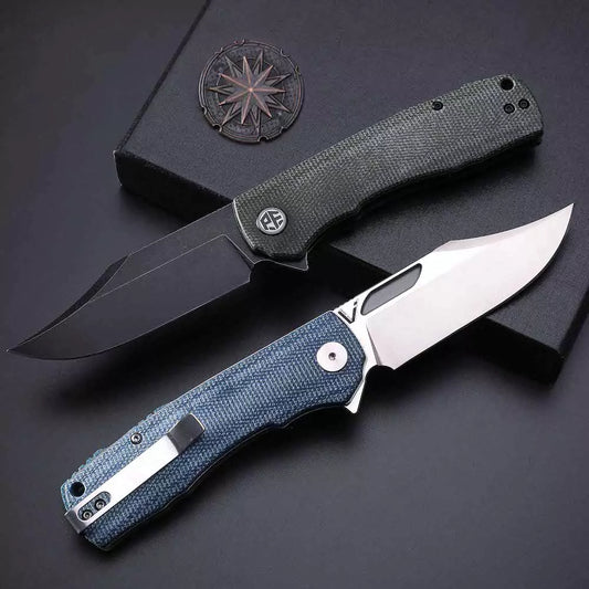 Petrified Fish Victor PFP03 - 3.58" K110 Black Stonewashed Blade, Green Micarta Handle, Flipper