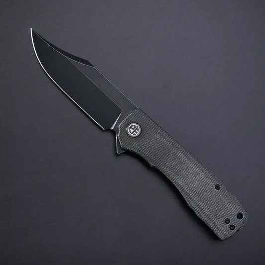 Petrified Fish Victor PFP03 - 3.58" K110 Black Stonewashed Blade, Green Micarta Handle, Flipper